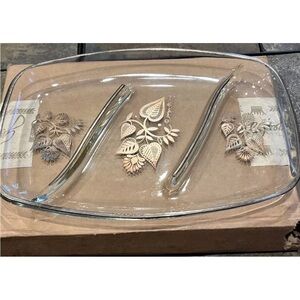 Georges Briard vintage DISH Divided Glass MCM Condiment Relish Floral 9.75”, BOX